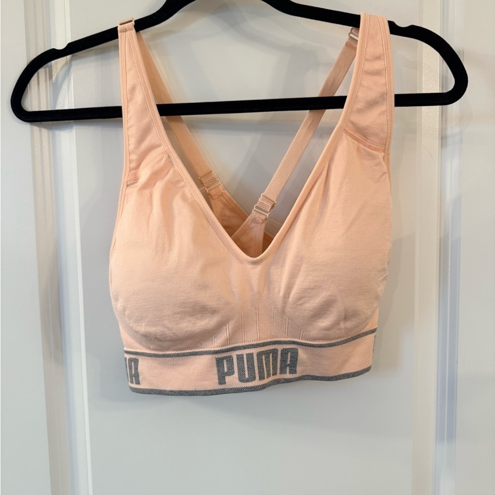 Puma Peach Seamless Padded Sports Bra with Logo Band (large)